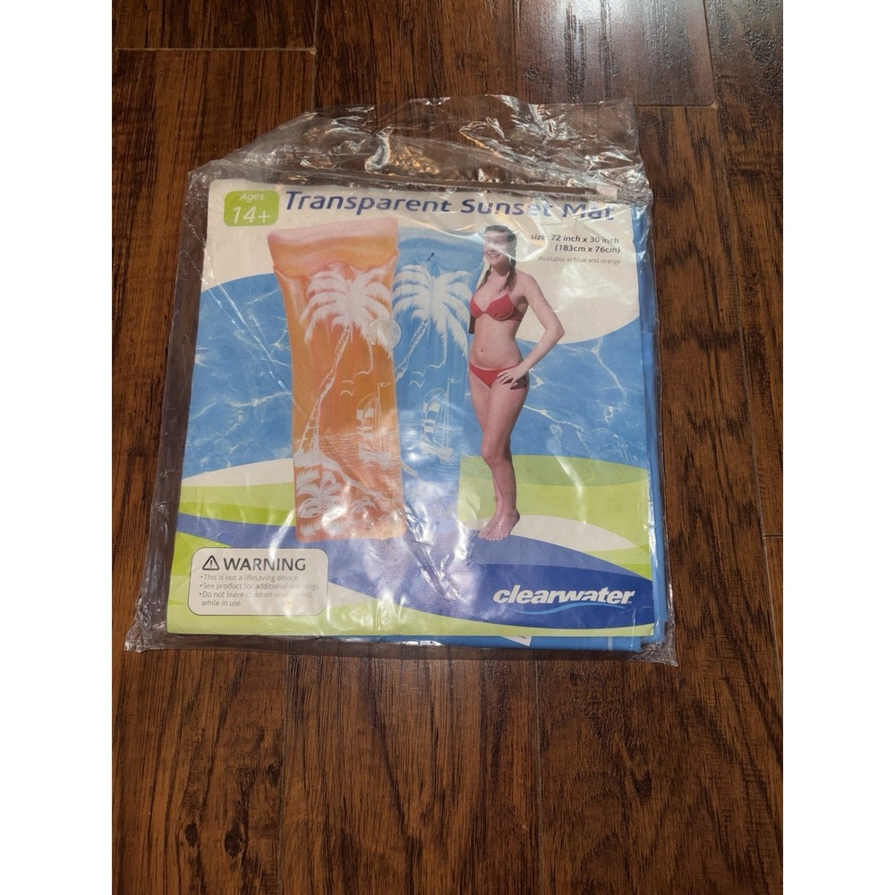NOS Vintage Clearwater Transparent Sunset Pool Mat 72"X 30"‎ Blue NEW